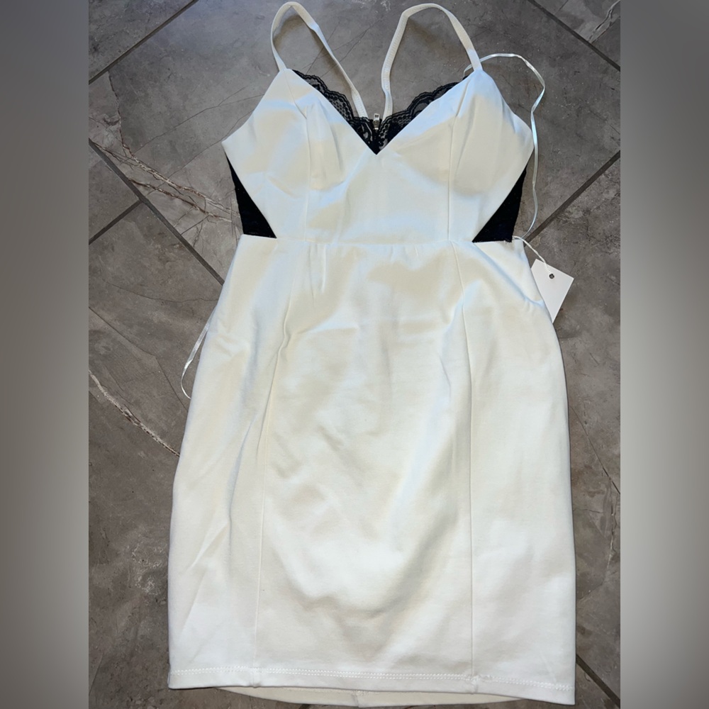 Lush White Mini Dress with Black Details